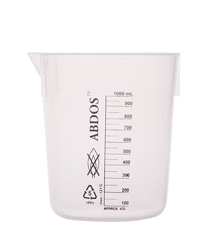 Abdos Printed Plastic Tapered Beakers, Polypropylene (PP) 1,000 mL, 4/CS