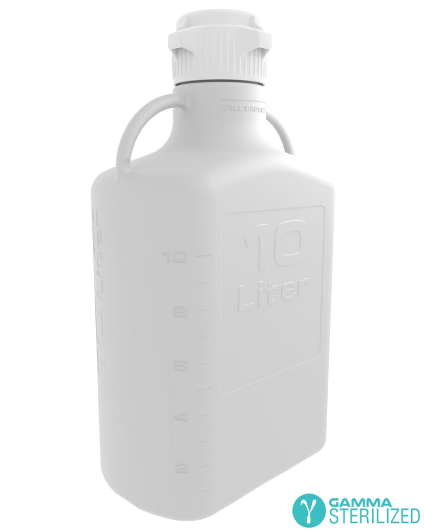 EZBio® 10 L (2.5 Gal) Gamma Sterilized Double Bagged HDPE Space Saving Carboy with 83 mm (83B) VersaCap® and 13 L Max Capacity, Large Pinched Handles, 1/EA