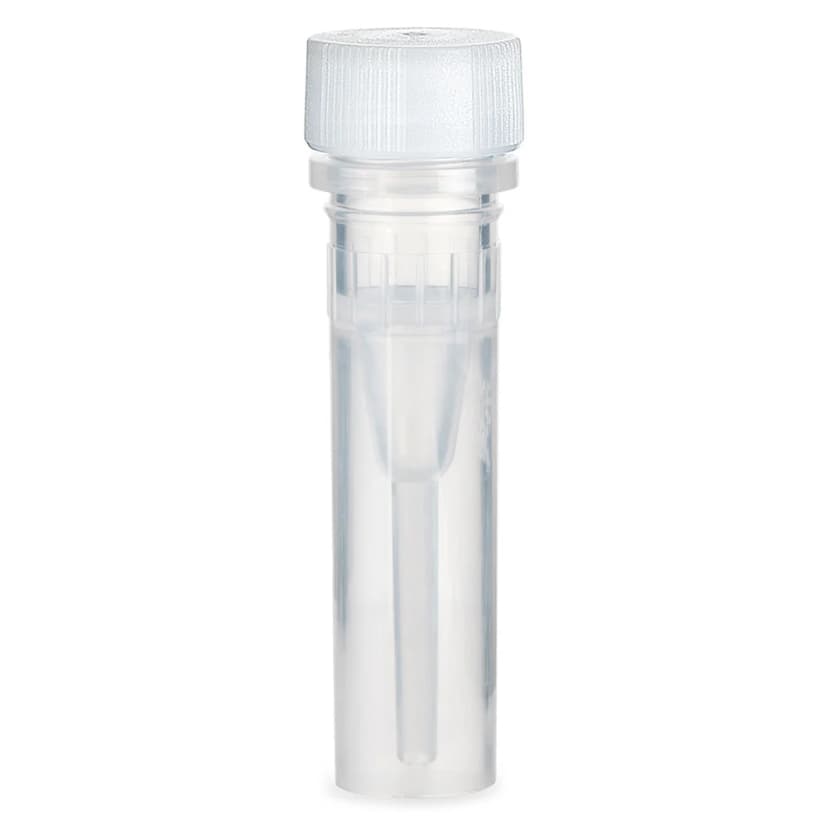 Microtube, 0.5mL, Self-Standing, Attached Screwcap for Color Insert, with O-Ring, STERILE, PP, 500/Bag, 2 Bags/Unit