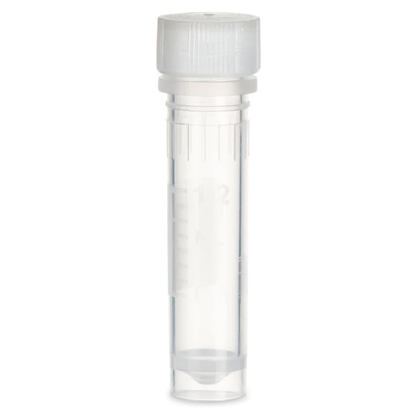 Microtube, 2mL, Self-Standing, Attached Screw Cap for Color Insert, with O-Ring, STERILE, PP, 500/Bag, 2 Bags/Unit