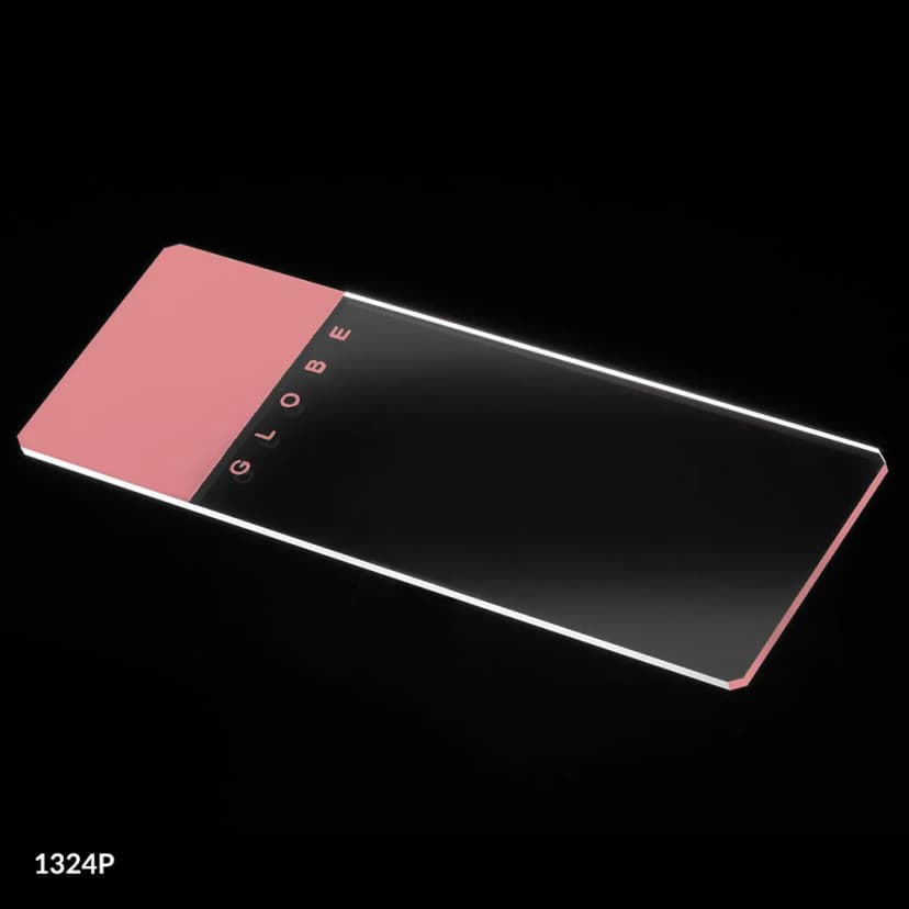 Microscope Slides, Glass, 25 x 75mm, 90° Ground Edges with Safety Corners, Pink Frosted, 72/Box, 2 Boxes/Case (1 Gross)