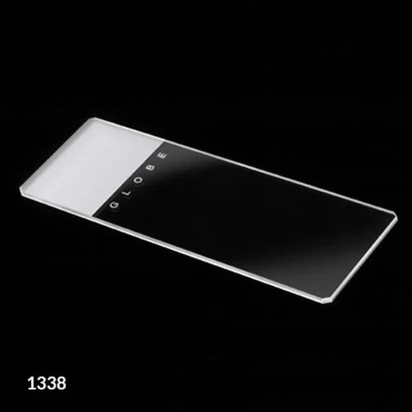 Microscope Slides, Glass, 25 x 75mm, 45° Beveled Edges, Clipped Corners, Frosted, 1 End, Both Sides, 72/Box, 20 Boxes/Case (10 Gross)