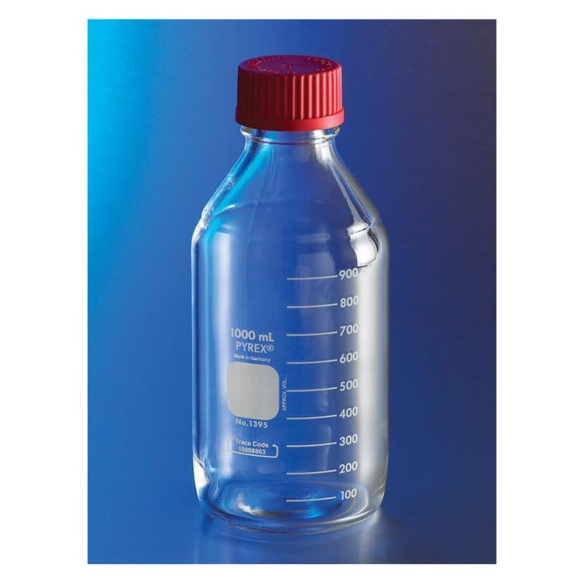 PYREX 1L Round Media Storage Bottles, with GL45 PBT Plug Seal High Temperature Cap