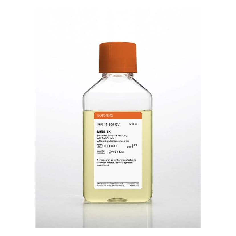Corning® 500 mL MEM (Minimum Essential Medium) [+] Earles salts [-] L-glutamine, phenol red