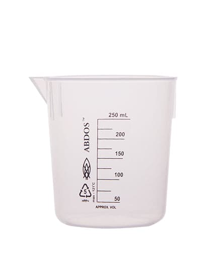 Abdos Printed Plastic Tapered Beakers, Polypropylene (PP) 250 mL, 12/CS