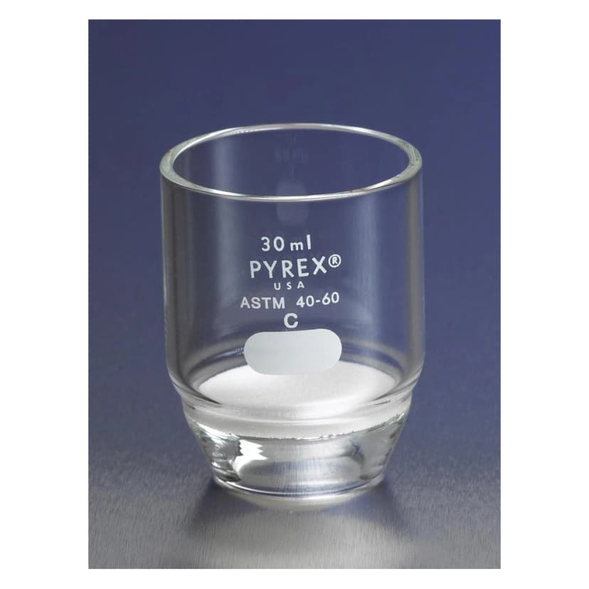 PYREX 30mL Low Form Gooch Crucible with 30mm Diameter Medium Porosity Fritted Disc