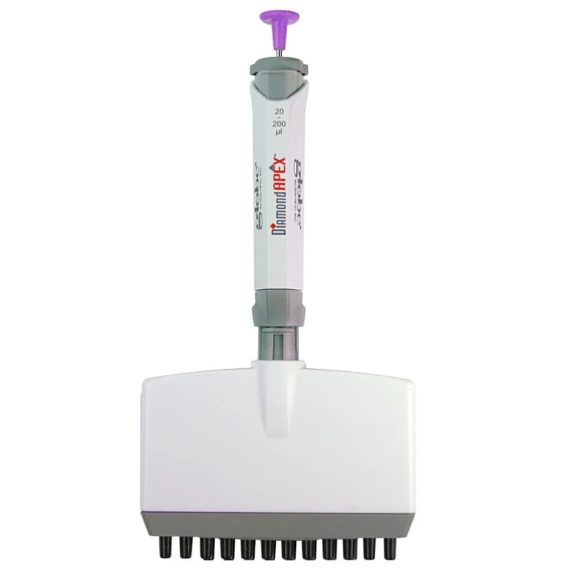Pipette, Diamond Apex, Fully Autoclavable, 12-Channel, Adjustable Volume, 0.5 - 10uL, Red