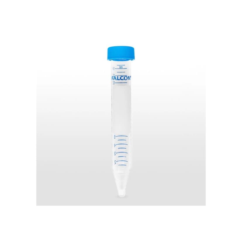Falcon® 15 mL Polystyrene Centrifuge Tube, Conical Bottom, with Dome Seal Screw Cap, Sterile, 50/Rack, 500/Case