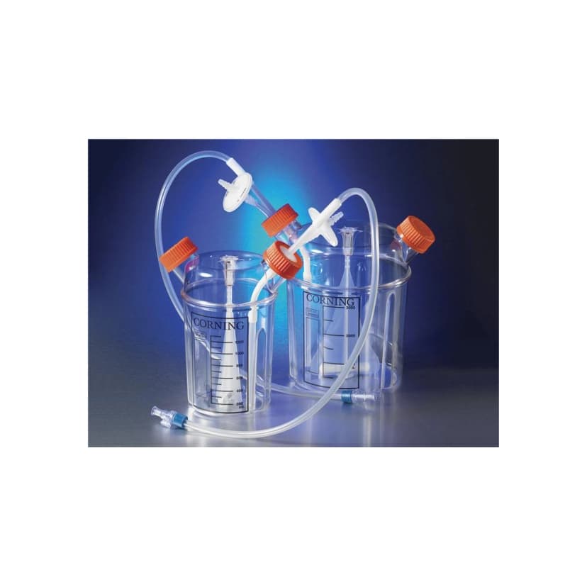 Corning 1L Polystyrene Disposable Spinner Flask with Solid Cap and Aseptic Transfer Cap with MPC connection, Sterile, 1/bag, 6/case