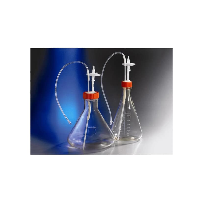 Corning 2L Polycarbonate Erlenmeyer Shake Flask with Aseptic Transfer Cap having a 1/8" Dip Tube with Male Luer Lok Disconnect and a 0.2m Vent,Sterile, 1/bag,3/case
