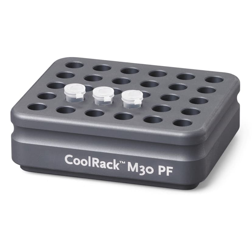 CoolRack M30-PF, gray, holds 30 x 1.5ml microfuge tubes, tapered wells for conical tubes