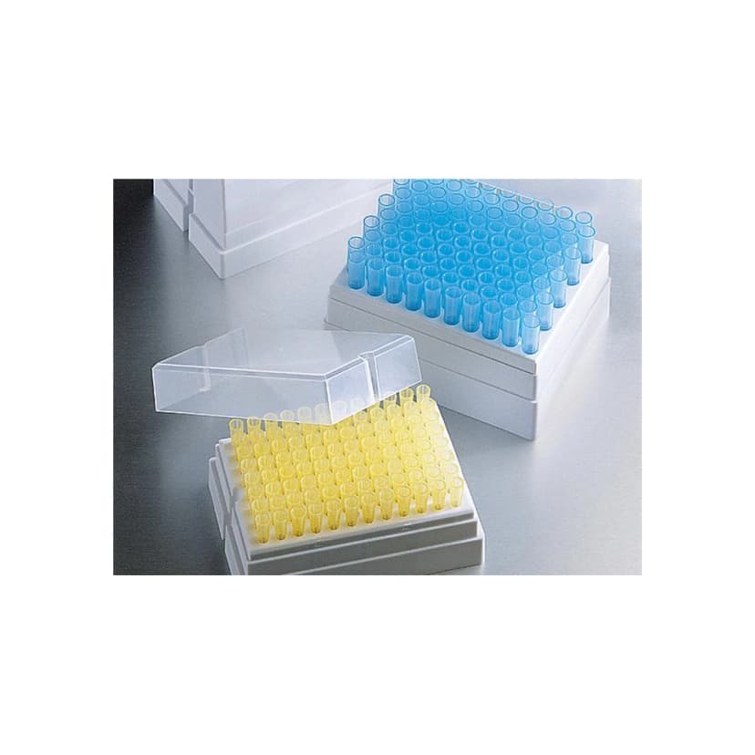 Corning 1-200µL Universal Fit Racked Pipet Tips, Yellow, Non-Sterile, 10 Racks/Case., 960 Tips/Case.