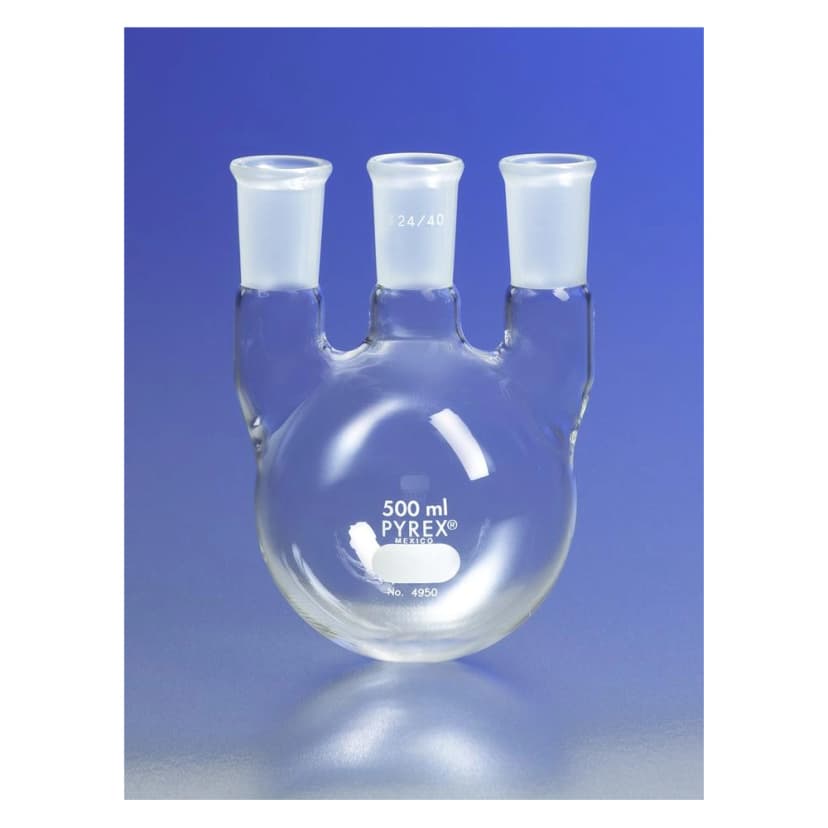 PYREX 1L Three Neck Distilling Flask with Vertical Neck 24/40 Standard Taper Joints