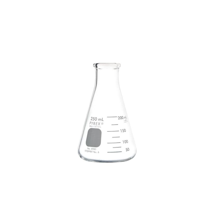 PYREX 250mL Narrow Mouth Erlenmeyer Flasks with Heavy Duty Rim