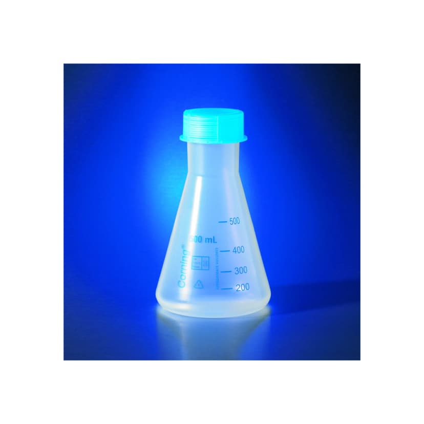 Corning 500mL Reusable Plastic Narrow Mouth Erlenmeyer Flask, Polypropylene with GL-52 PP Screw Cap