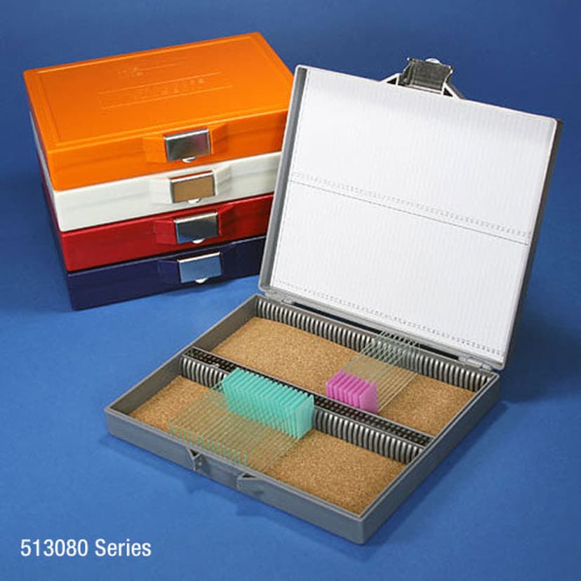 Slide Box for 100 Slides, Cork Lined, Stainless Steel Lock, Orange