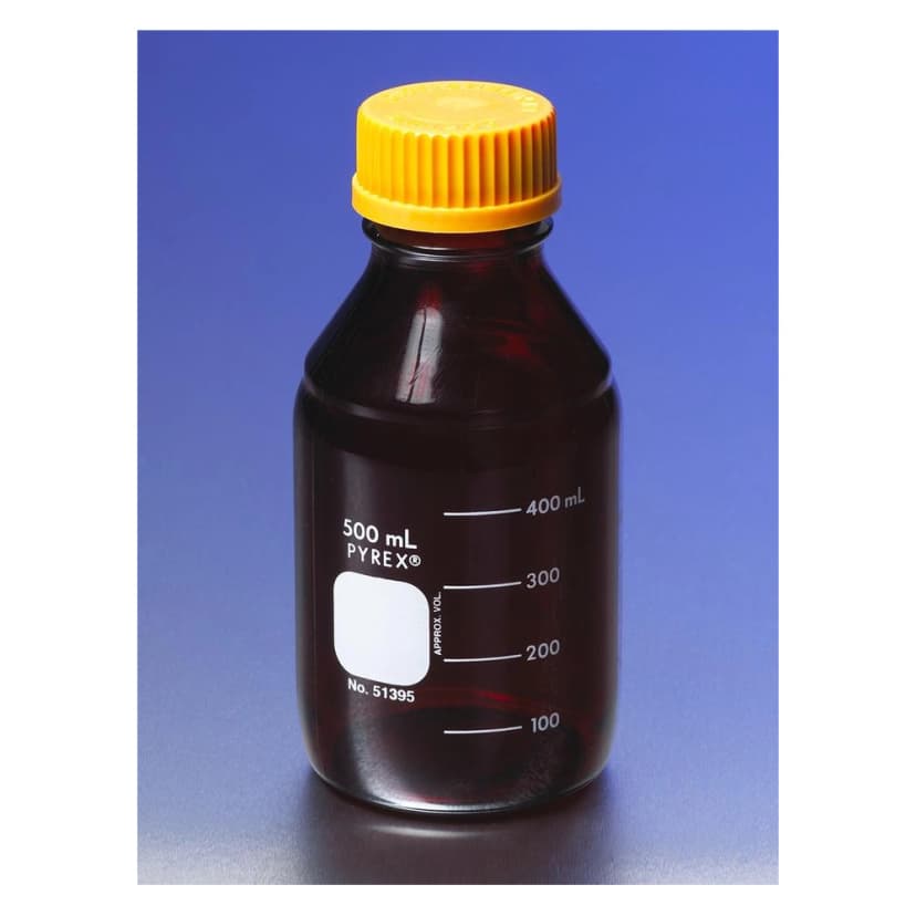 PYREX Low Actinic 100mL Round Media Storage Bottles, with GL45 Screw Cap