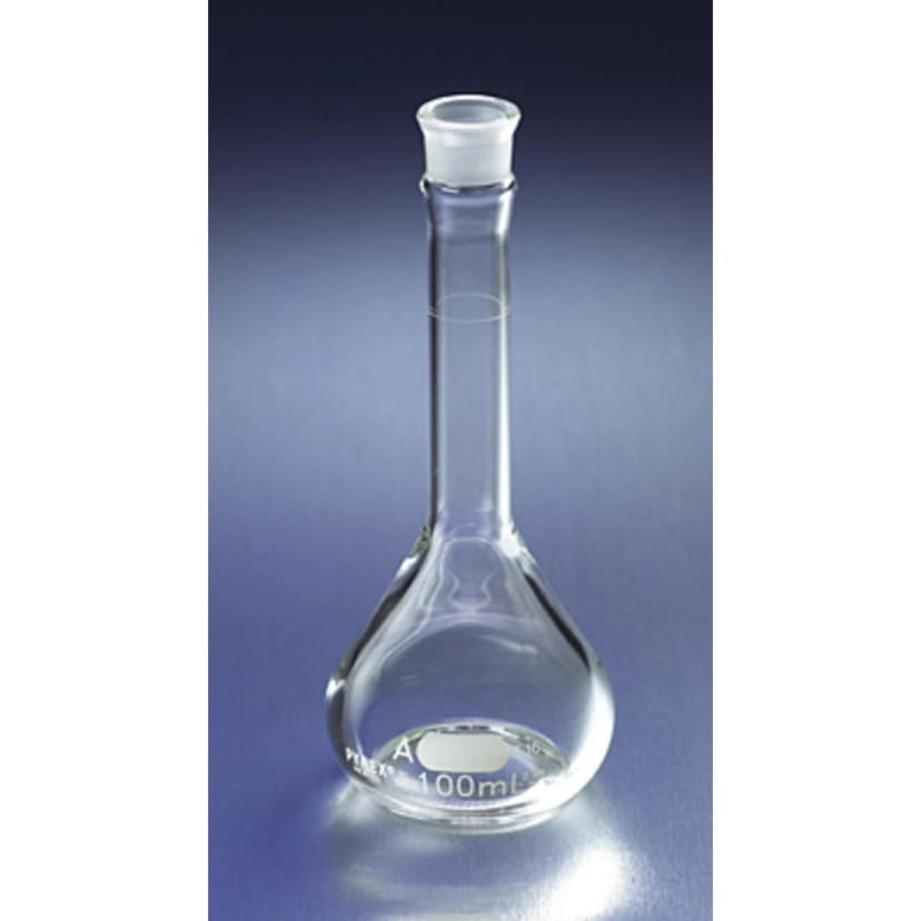 PYREX 10mL EZ Access Wide Mouth Volumetric Flask, Class A, Heavy Duty, with Glass Standard Taper Stopper