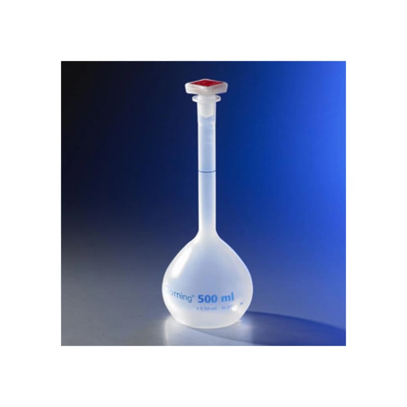 Corning 100mL Class B Reusable Plastic Volumetric Flask, Polypropylene with 14/23 Tapered PP Stopper