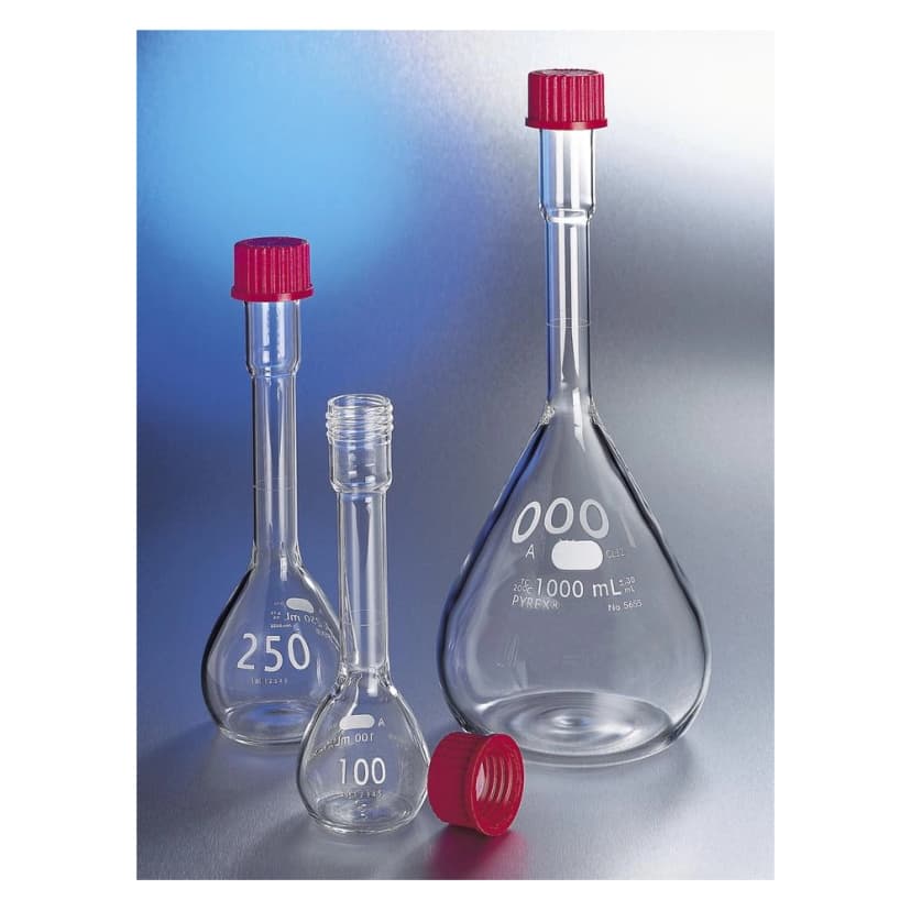 PYREX 1L EZ Access Wide Mouth Volumetric Flask, TC, Class A, Heavy Duty, with GL32 Screw Cap
