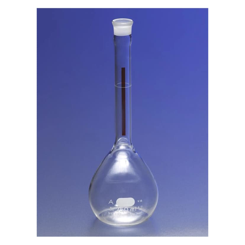 PYREX 25mL Class A Lifetime Red Volumetric Flask with Glass Standard Taper Stopper