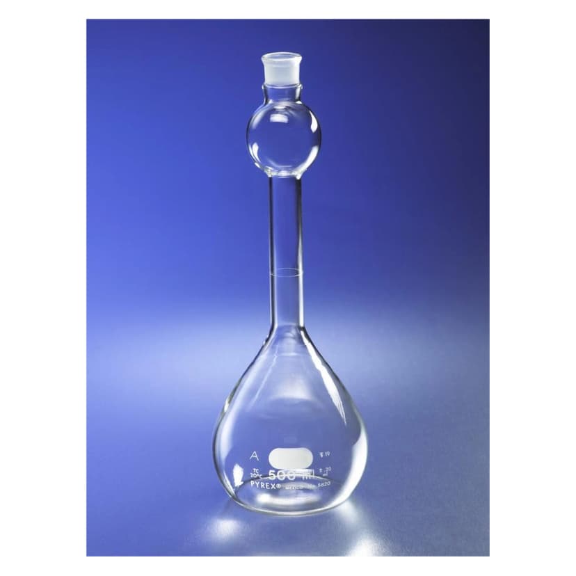PYREX 500mL Class A Mixing Volumetric Flask with Glass Standard Taper Stopper