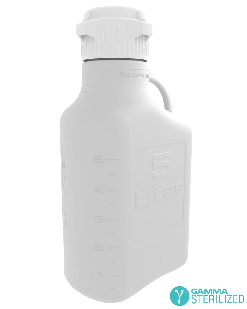 EZBio® 5 L (1 Gal) Gamma Sterilized Double Bagged HDPE Space Saving Carboy with 83 mm (83B) VersaCap® and 6.9L Max Capacity, Large Pinched Handles 1/EA