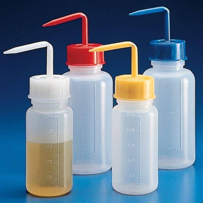 Wash Bottle, Squeeze with Wide Mouth, Screwcap, PE, 500mL, Yellow