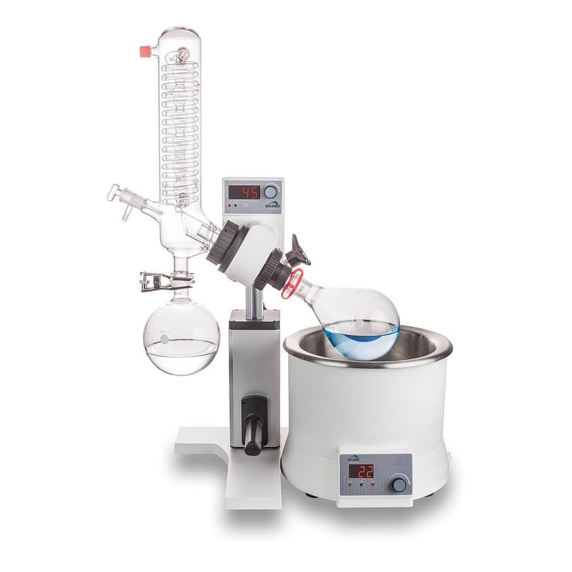 SCI100-S Rotary Evaporator including vertical coiled condenser, 5L bath, 1000ml evaporating flask NS 24/40 and 1000ml receiving flask KS 35/20, 110V, 50/60Hz, US Plug