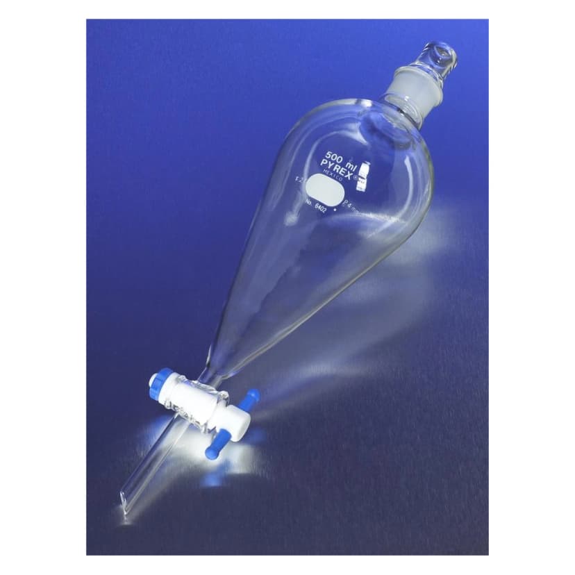 PYREX 125mL Squibb Separatory Funnel, PTFE Product Standard Stopcock, Glass Standard Taper Stopper