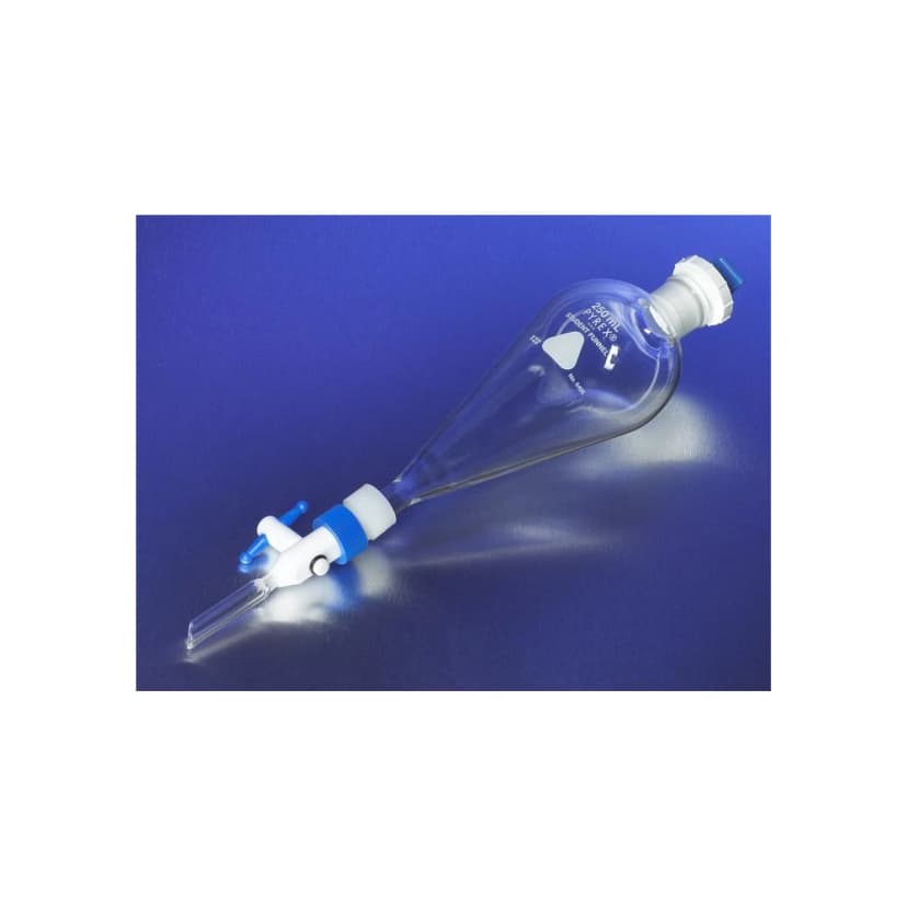 PYREX 60mL Economy Squibb Separatory Funnel, Polyethylene Standard Taper Stopper, Replaceable Product Standard PTFE Stopcock