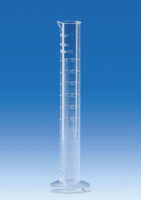 Graduated Cylinder, PMP, molded grads, Class A cert, 100mL, pk 2
