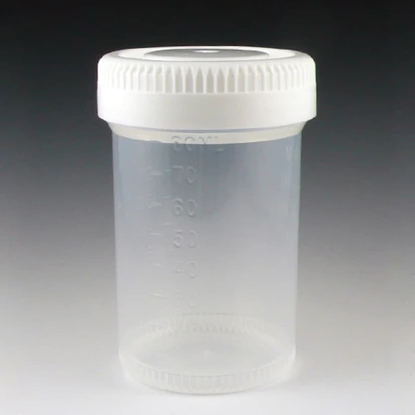 Container: Tite-Rite, 90mL (3oz), PP, 48mm Opening, Graduated, with Separate White Screwcap
