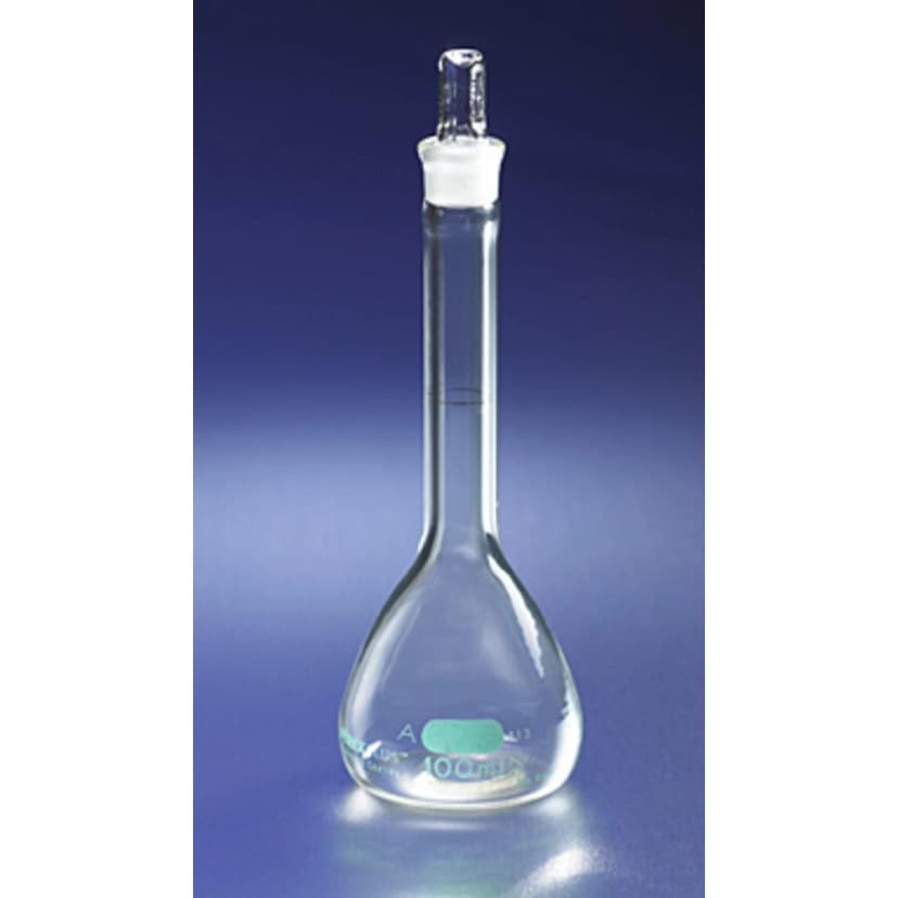 PYREXPLUS Coated 100mL Class A Volumetric Flask with Glass Standard Taper Stopper