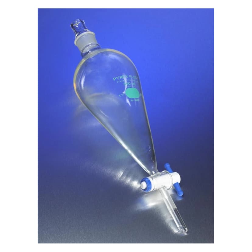PYREXPLUS Coated 2L Squibb Separatory Funnel, PTFE Product Standard Stopcock, Glass Standard Taper Stopper