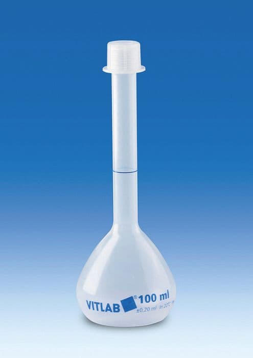 Volumetric Flask with NS Stopper, PP, Class B, 50mL, pk 2