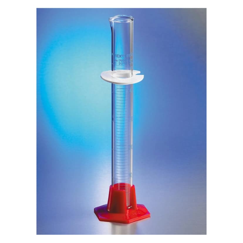PYREX VISTA 25mL Single Metric Volumetric and Graduated Cylinders, TC, Plastic Hexagonal Base, Blue Graduations