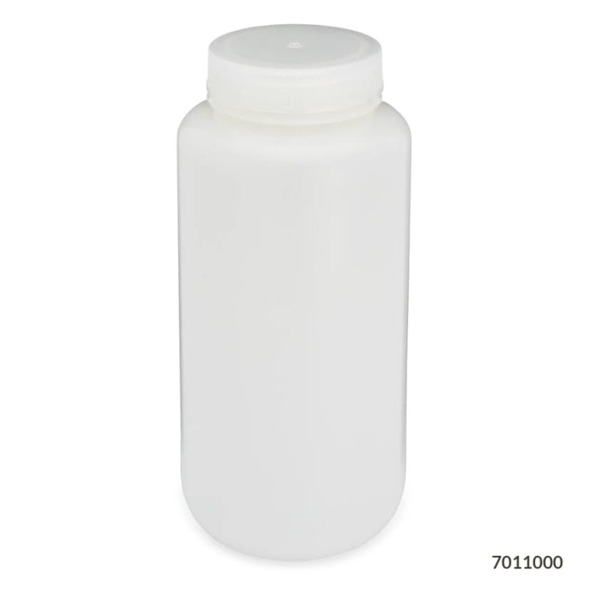 Bottle, Wide Mouth, HDPE Bottle, Attached PP Screw Cap, 1000mL, 6/Pack