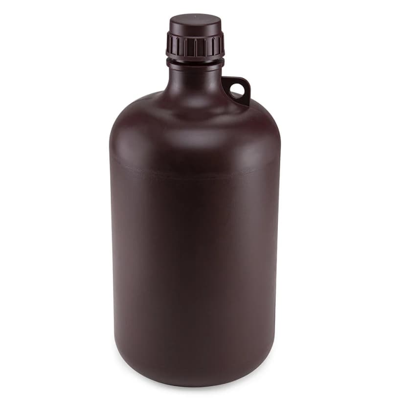 Bottle, Narrow Mouth, Amber PP Bottle, Attached PP Screw Cap, 8 Litres (2 Gallons)