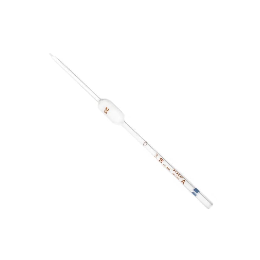 PYREX 25mL Reusable Glass Volumetric Pipets, Class A, Color-Coded, Colored Markings