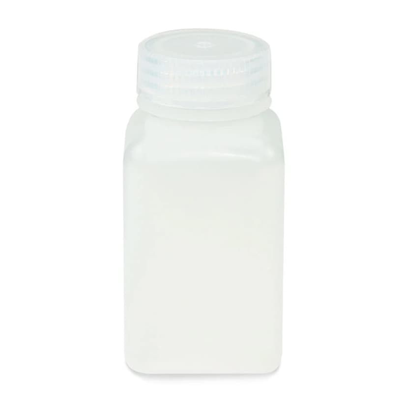 Bottle, Wide Mouth, Square, PP, Attached PP Screw Cap, 175mL, 12/Pack