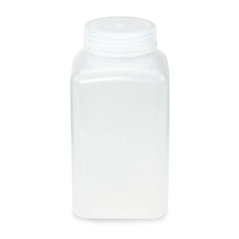Bottle, Wide Mouth, Square, PP, Attached PP Screw Cap, 1000mL, 6/Pack
