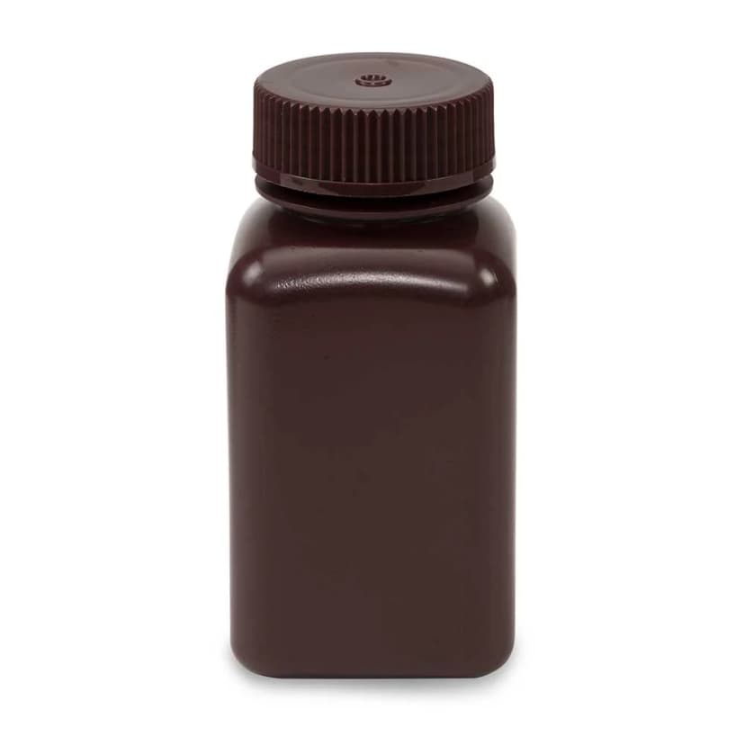 Bottle, Wide Mouth, Square, HDPE, Attached PP Screw Cap, 175mL, 12/Pack