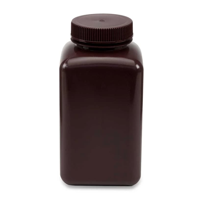 Bottle, Wide Mouth, Square, HDPE, Attached PP Screw Cap, 1000mL, 6/Pack