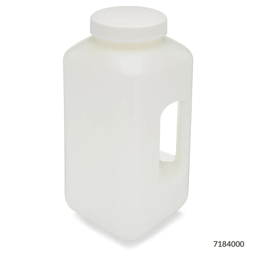 Bottle, Large Wide Mouth with Handle, Square, HDPE Bottle, 100mm PP Screw Cap, 4 Litres (1.0 Gallons)