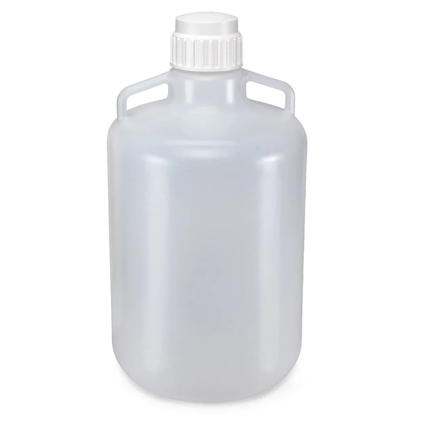 Carboy, Round with Handles, Heavy Duty PP, White PP Screwcap, 20 Liter, Molded Graduations, Autoclavable
