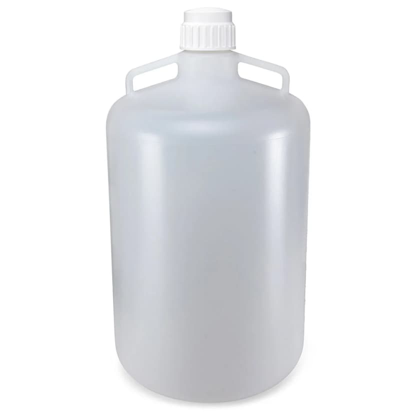Carboy, Round with Handles, LDPE, White PP Screwcap, 50 Liter, Molded Graduations