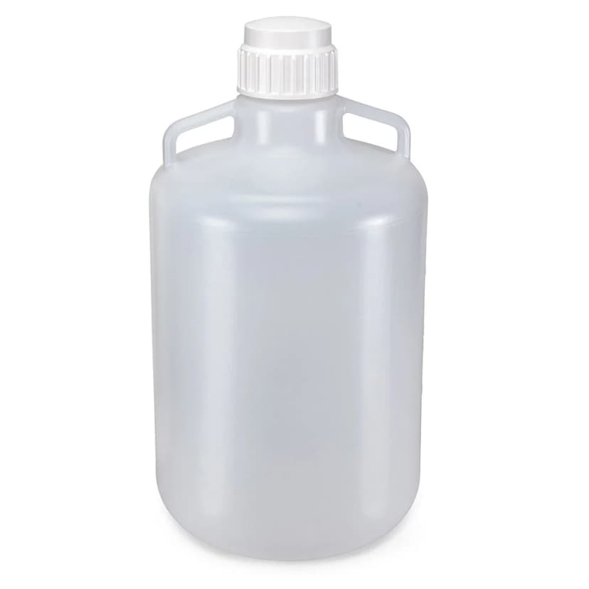 Carboy, Round with Handles, HDPE, White PP Screwcap, 20 Liter, Molded Graduations