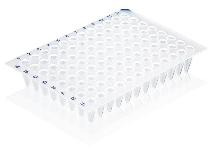 384 well PCR plate, PP, white, full skirt, 50 total/5 packs of 10