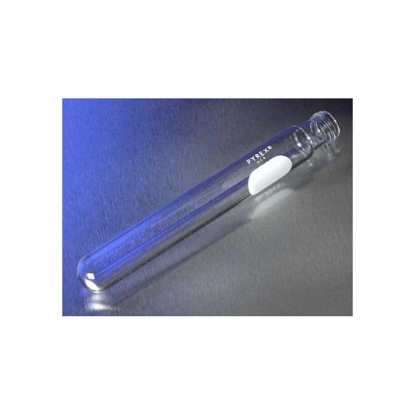 PYREX 16x125mm Disposable Round Bottom Threaded Culture Tubes, With White Marking Spot, Without Caps, Bulk Pack